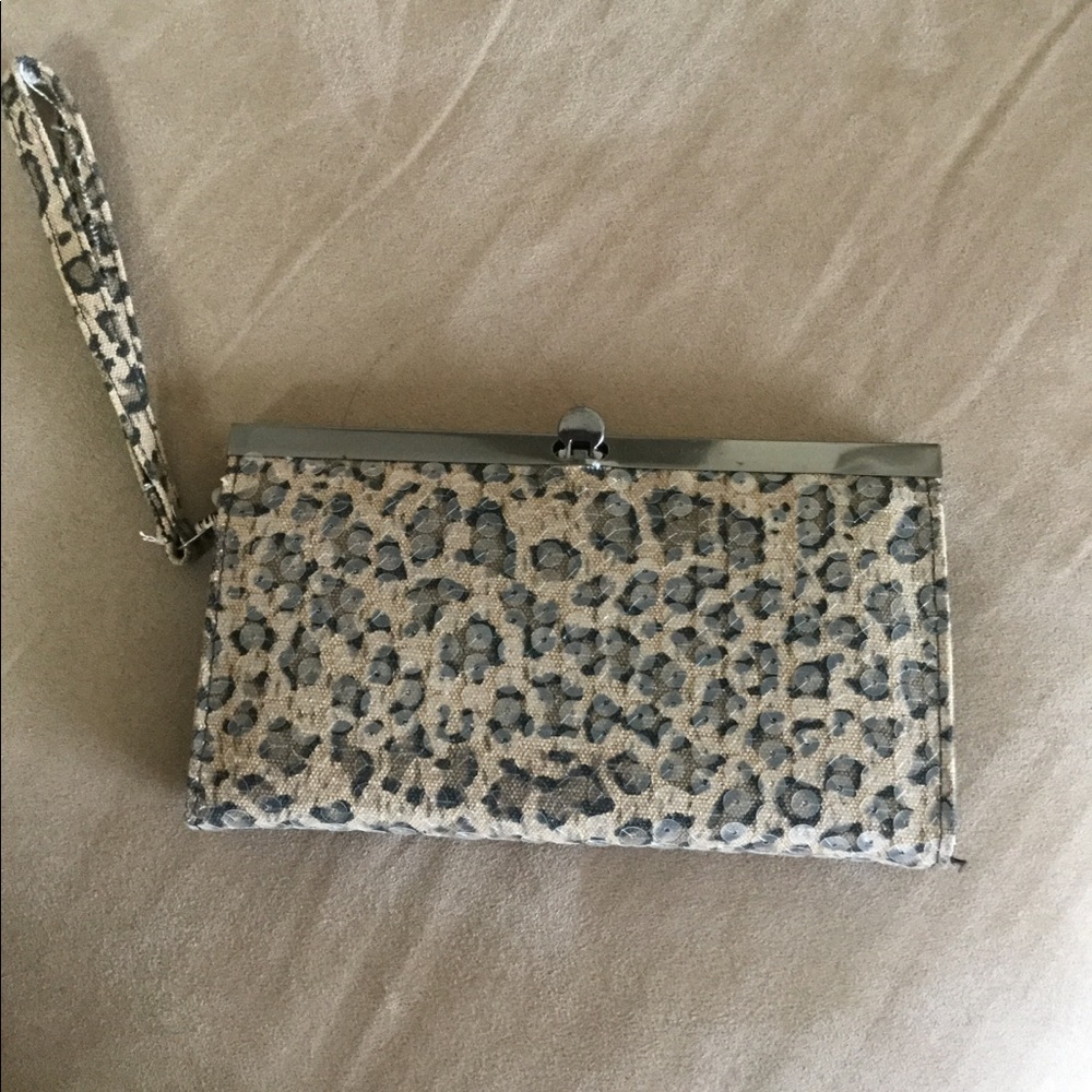 Sequined cheetah print clutch